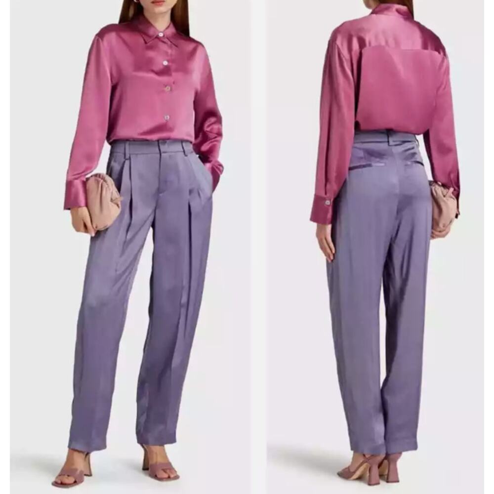 Vince Lilac Straight-Leg Trousers with Mauve Pink Blouse